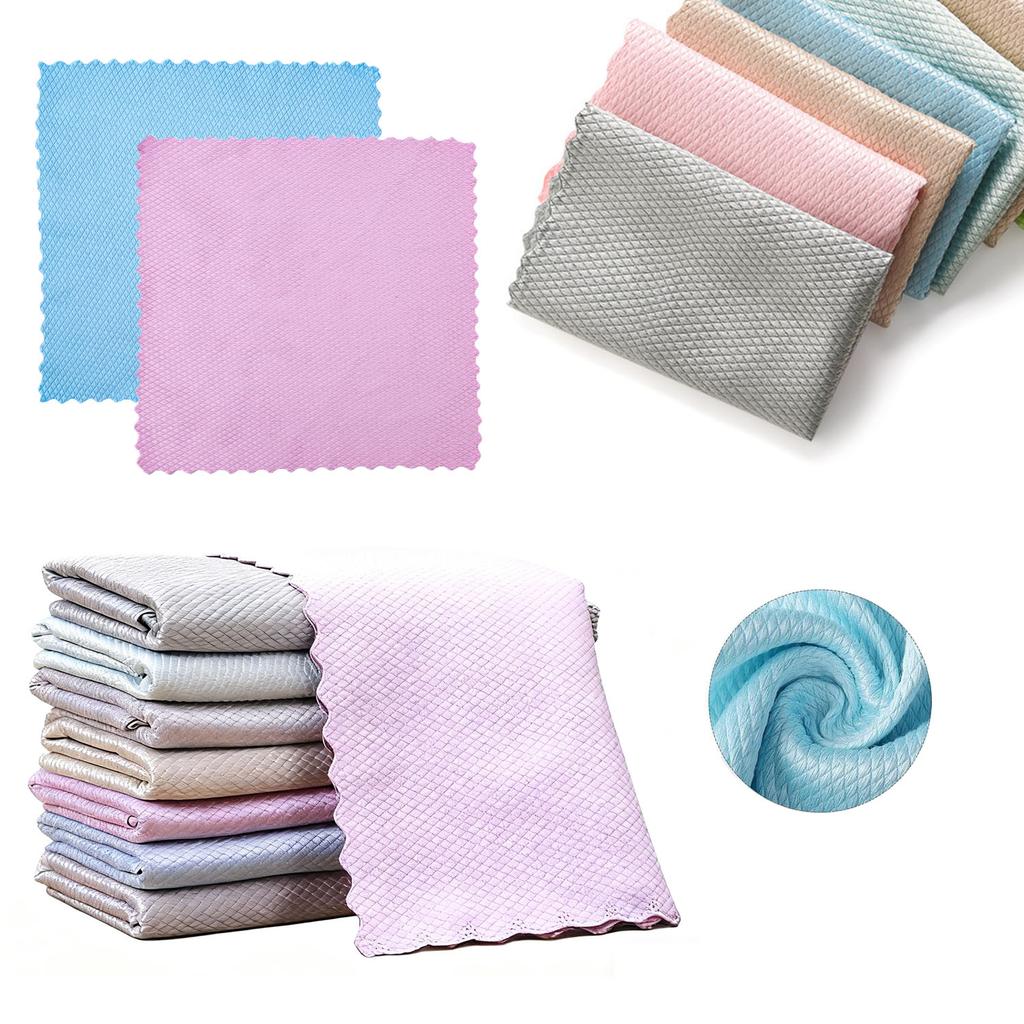 5 Pieces Of Microfiber Glass Cleaning Cloth Lint-free Window Car Kitchen Mirror No Trace Reusable Fish Scale Cloth Polishing