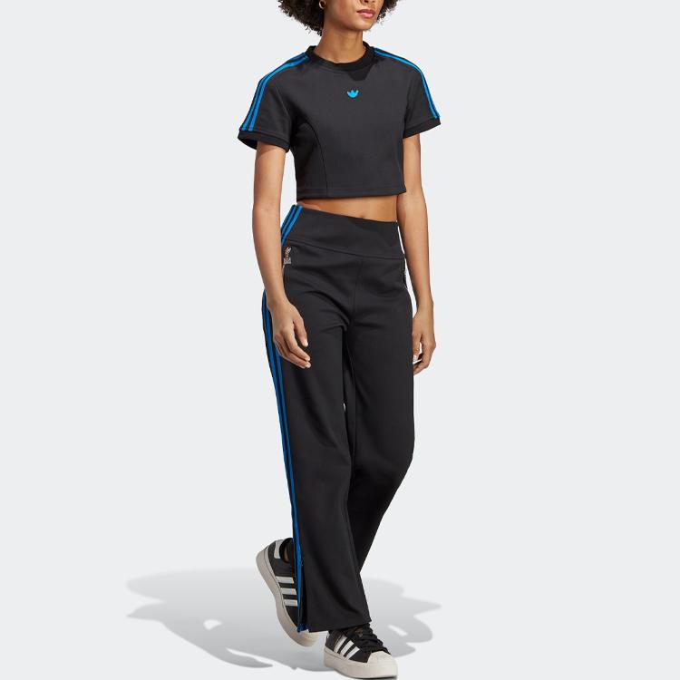 Adidas Originals Trefoil Blue Version Crop Tee With Striped Logo Print Women Tops Black IB4548