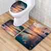 Beach View Bathroom Floor Mat Three-Piece Toilet Carpet Toilet Mat Set Door Mat Bathroom Non-Slip Mat