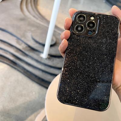 Schwarzer Glitzerpuder Kristall Apfel 16 Handyhülle 15promax Vollständig umschließend IPhone 14 Einfarbig 13 Geeignet für Fortgeschrittene Weich