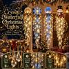 Santa Claus Snowman Decor Crystal Waterfall Christmas Lights, LED Warm White Pendant Festive Yard Decoration Light with Snowflake Droplets,
