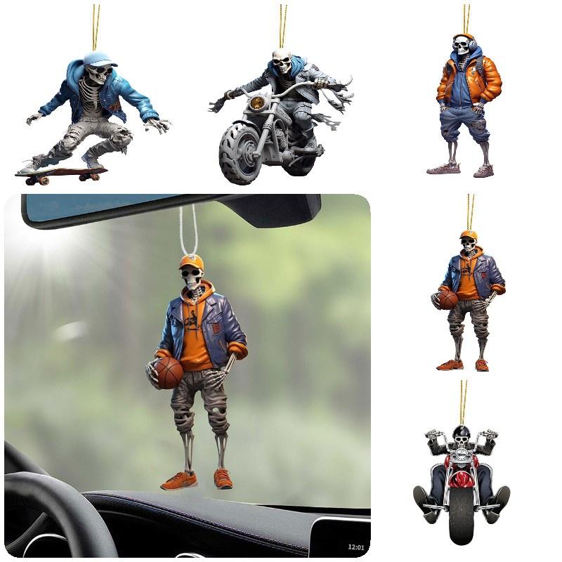 Cute Acrylic Halloween Skull Car Hanging Ornament Halloween Christmas Tree Decorations Festive Home Decor