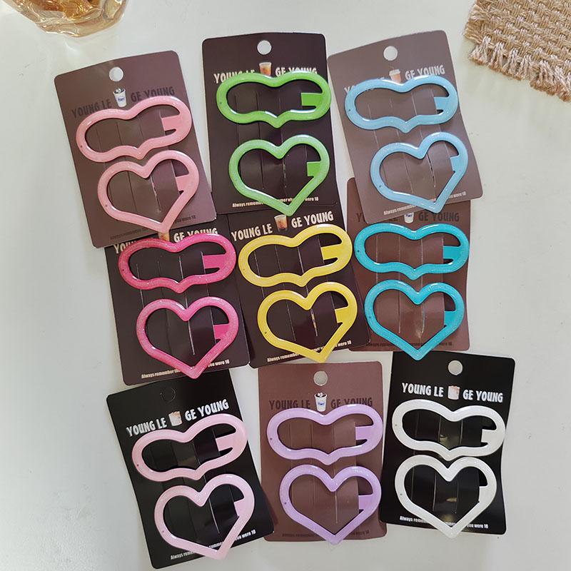 2pc Alloy Big Heart Colorful Cute Sweet Solid Color BB Hairpin HairClips for Women  Hair Accessories Ornament