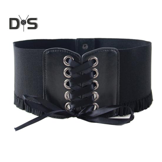 Corset Waist Belt for Women Lace Up Tied Waspie Elastic Wide Belt for Dresses Halloween Pirate Costume Accessory