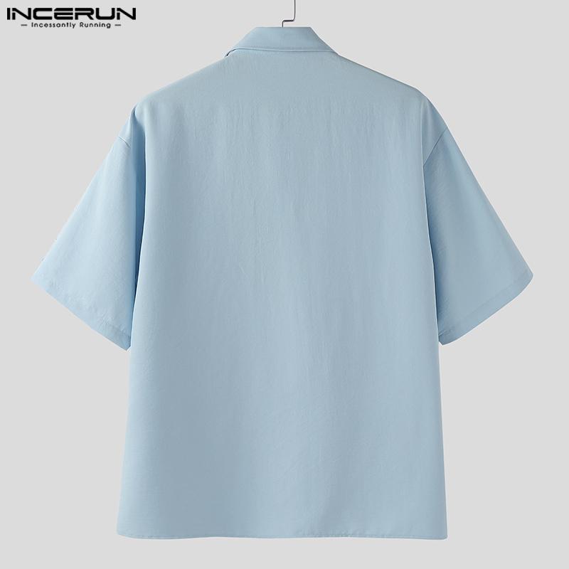 INCERUN Oversized Men Casual Lapel Tie Neck Short Sleeve Print Shirts Tops