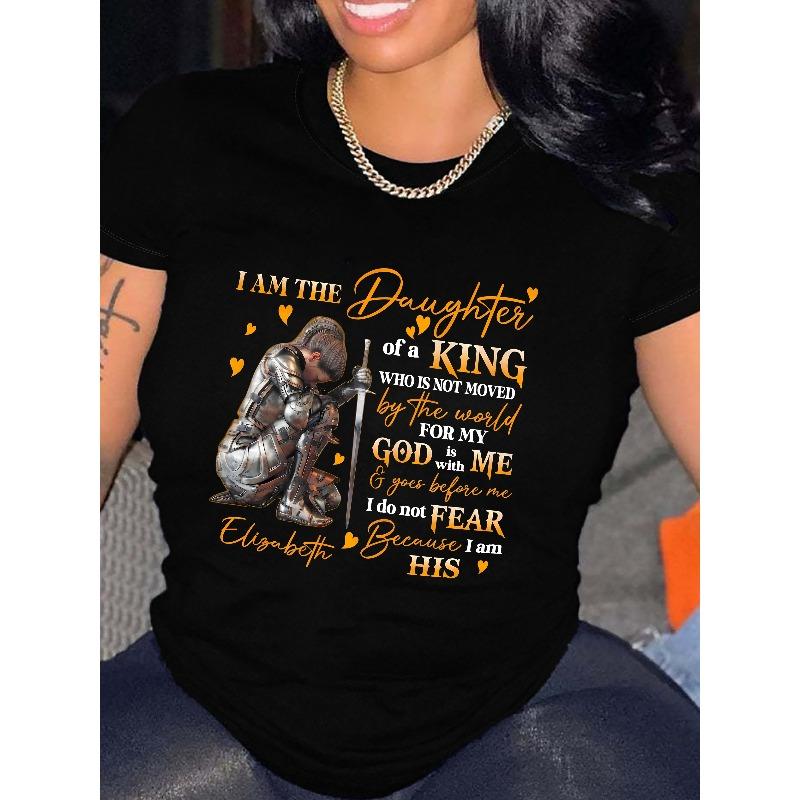 Damska koszulka z krótkim rękawem i okrągłym dekoltem I Am The Daughter of God Nadruk Casual Top na wiosnę i lato