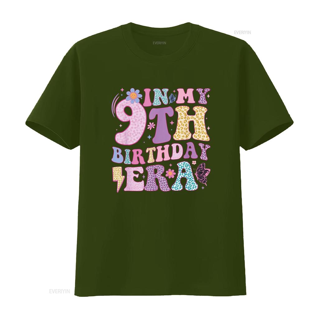 In My 9th Birthday Era Nine Bday 9 Year Old Girl T Shirt Vintage Washed Top For Everyday Wear Fashion Casual Homme Unisex