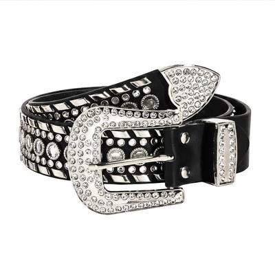 Studded Western Bling Dance [SNOEAKRH] Belt, Rhinestone, Y2K, Style, Black, Glitter, Sequins, Bling, Unisex, Party, (Black)