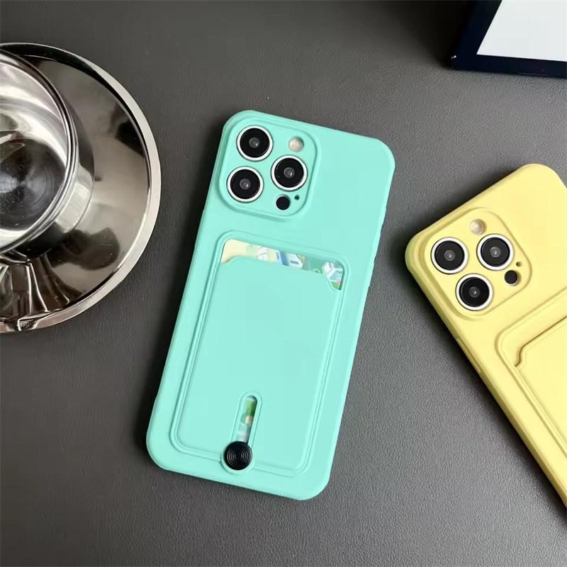 Push Card Bag Slot Holder Wallet Phone Case For iPhone 16 15 14 11 12 13 XS XR Pro Max Plus Mini 7/8 16E Shockproof Soft Matte Silicone Back Cover