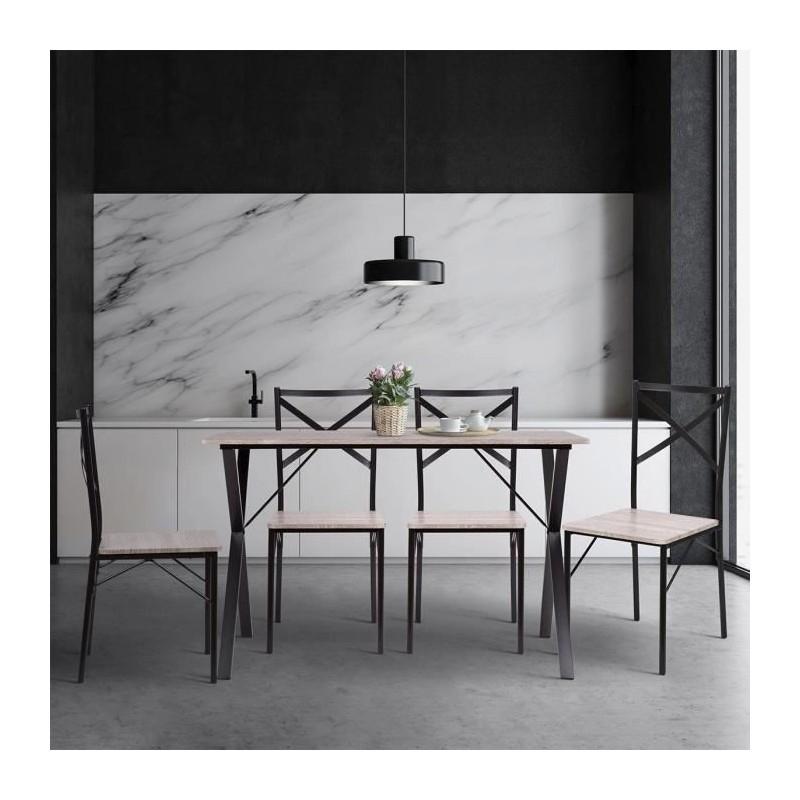 Country Table + 4 Chairs - In Mdf Pvc Finish - Gray And Black Color Ht20c205