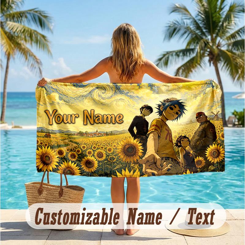 Custom Text Beach Towel, Soft Absorbent Swimming Multi-use TowelGorillaz