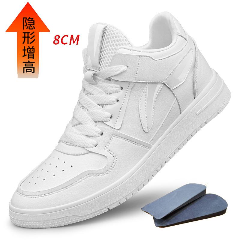 New Style Men Casual Shoes With Hidden Insole Height Increase 6/8/10CM Men Made of Cowhide Trendy Fashionable White Canvas Shoes