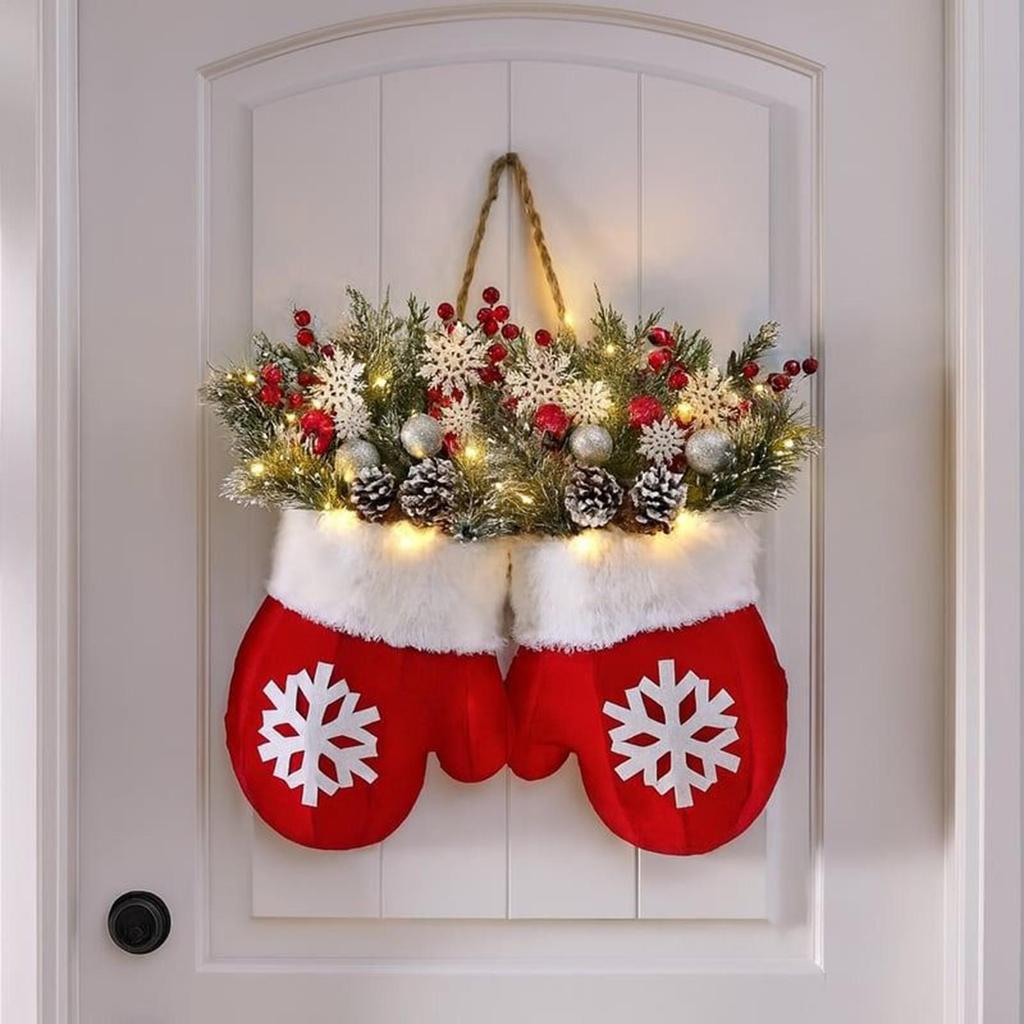 2025 Christmas Garland Glove Shaped Simulated Flower Wreath Window Door Gate Hanging Ornaments Xmas Navidad Party Decoration