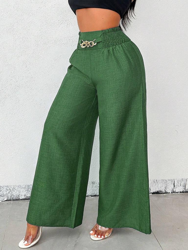 Women's Pleated Wide Leg Pants with Metal Fasteners Multi Color Casual Trousers