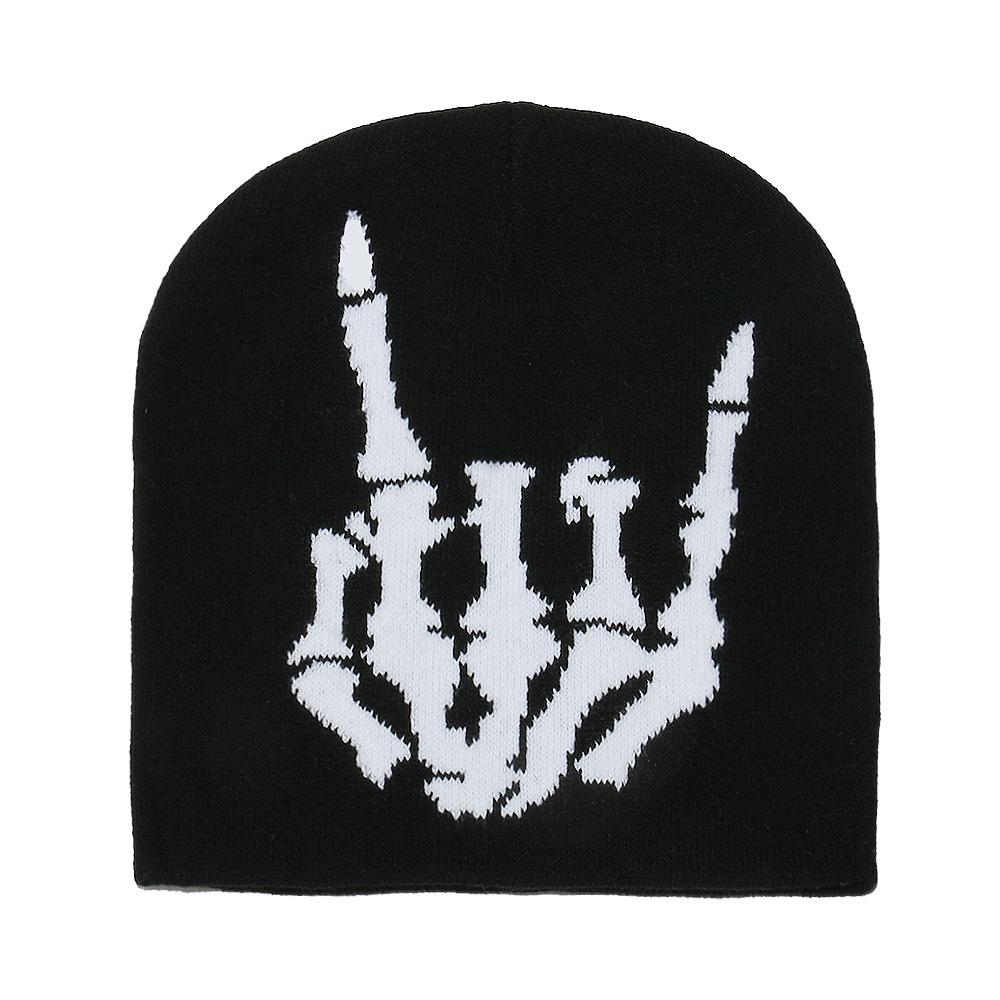 Halloween Herbst und Winter Knochenfinger Parodie Wollmütze Hip Hop Punk Street Pullover Warme Strickmütze Mann