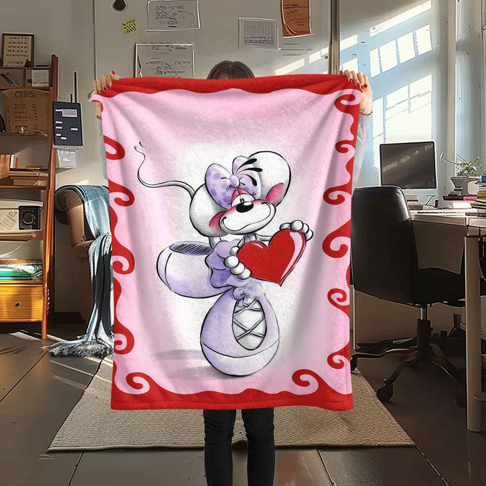 Diddl Cartoon Printed Flannel Blanket, Soft Throw for Bedroom Sofa, Washable, Fan Merchandise, Great Gift.