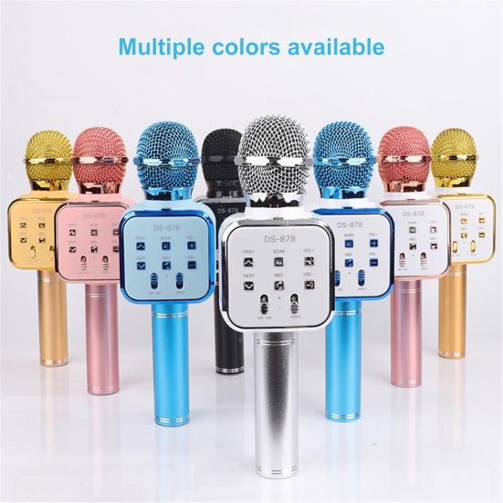 DS878 Wireless Microphone Five Sound Modes Support U Disk/TF Card Metal 4 In 1 Bluetooth-compatible Condenser Mic Music Player for Boys Girls