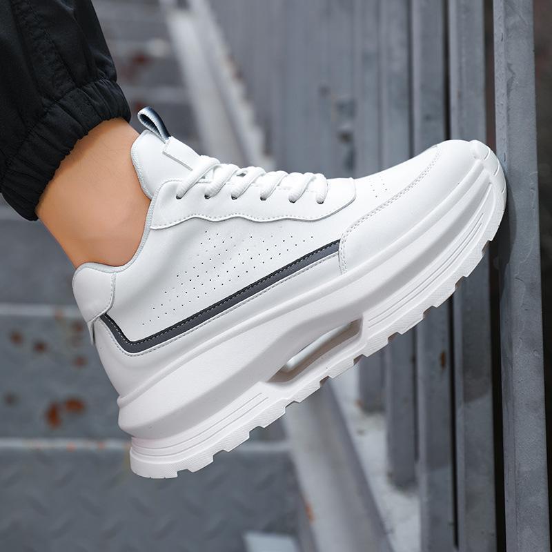 8CM Height Increasing White Dad Sneakers, Thick Sole Retro Casual for Spring and Autumn