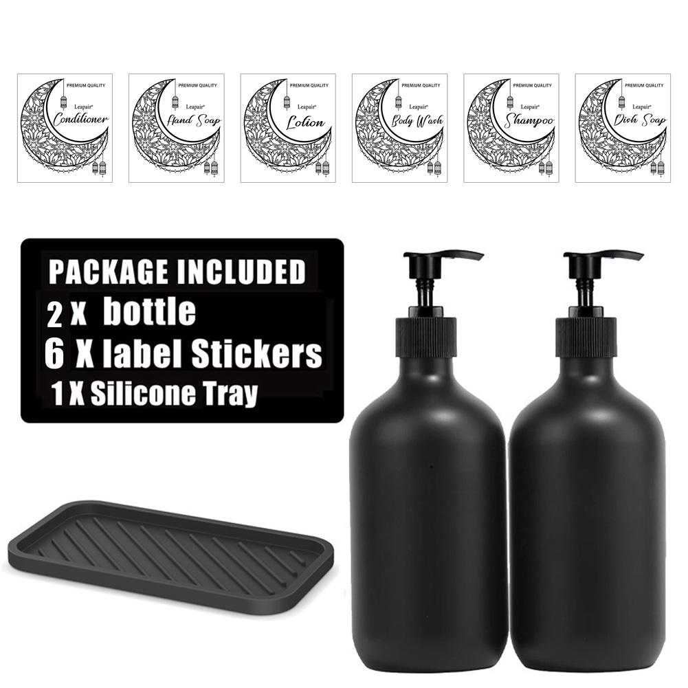 Refillable Shampoo Conditioner Body Wash Dispenser With Tray/White Labels Hand Press Bottle Ramadan Muslim Decor Ornament