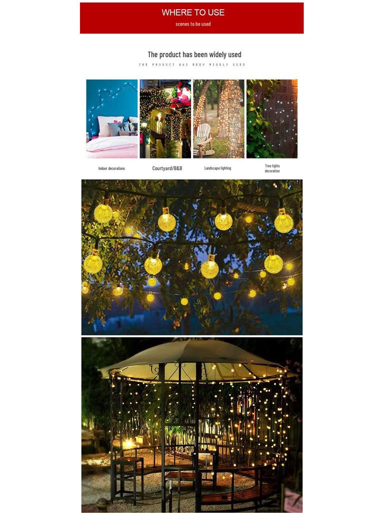 LED Solar Waterproof Crystal Ball String Lights for Outdoor Patio and Camping Decor