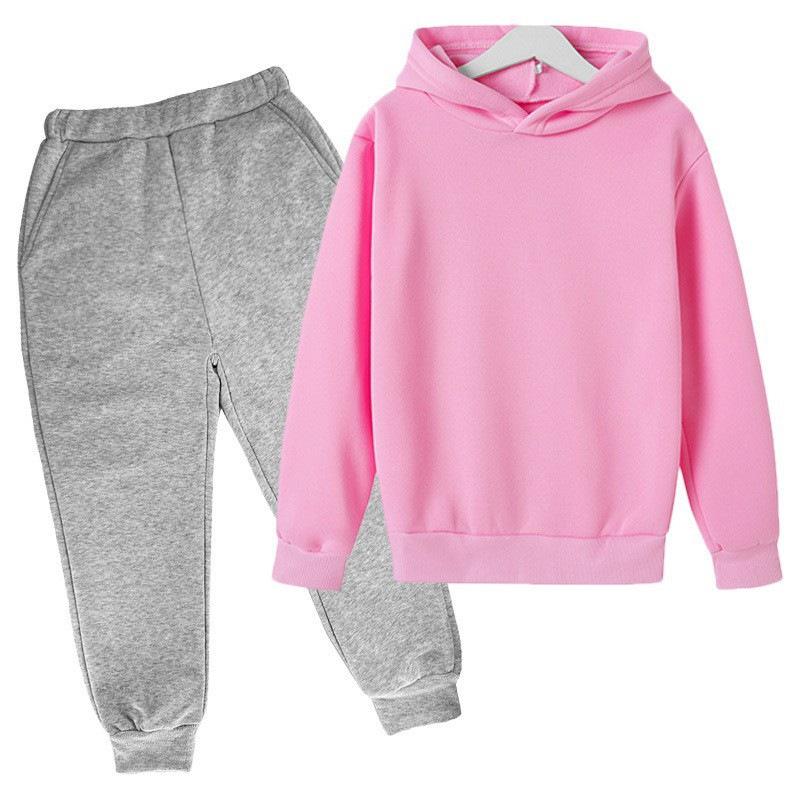 Solid Color Fashion Casual Children's Hoodie Sweatshirt Set for Autumn and Winter