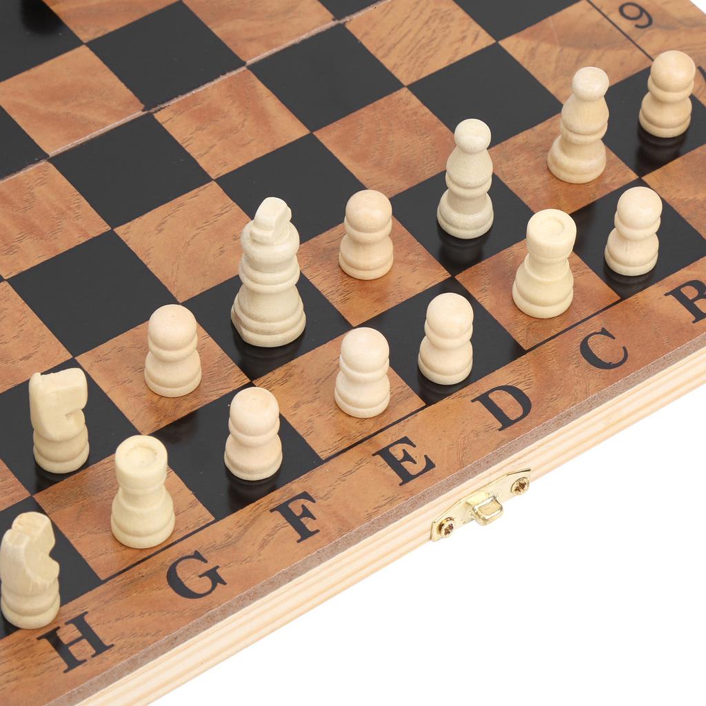 Wooden Box Chess Chessboard Checkers 3 in 1 Checkerboard with Chessman