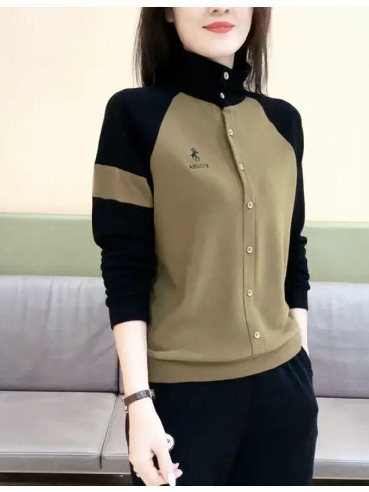 Hanorac lejer patchwork color block cu guler turn-down mărime plus pentru mame