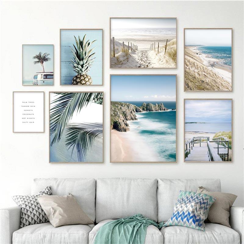 Ocean Poster Beach Sea Cliff Palm Tree Plank Road Canvas Painting Wall Art Nordic Landscape Ferris Wheel Print For Bedroom Decro