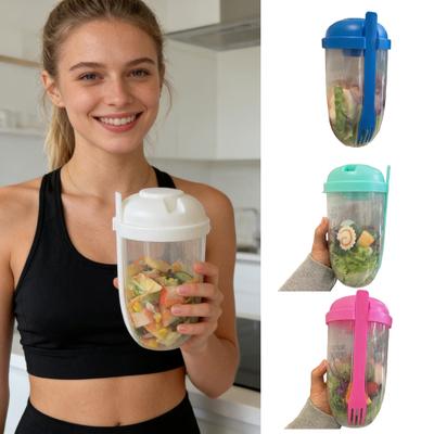 Tazza Riutilizzabile per Insalata 1000ml Contenitore Portatile per Insalata Fresca con Forchetta e Portasalsa Senza BPA in PP Tazza per Conservare l'Insalata per Pranzo Picnic Campeggio