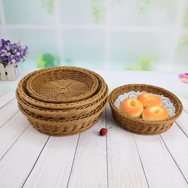 Rattan Wicker Woven Serving Baskets for Bread Fruit Vegetables Handmade Round Storage Basket Restaurant Display Rattan Basket
