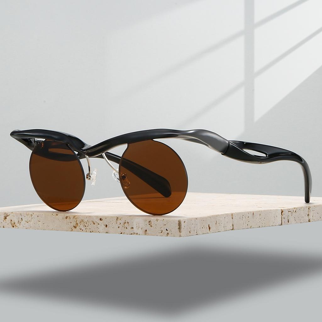 Fashion Irregular Vacation Beach Sunglasses Women Semi-rimless Round Shades Luxury Brand Vintage Punk Anti UV Sun Glasses
