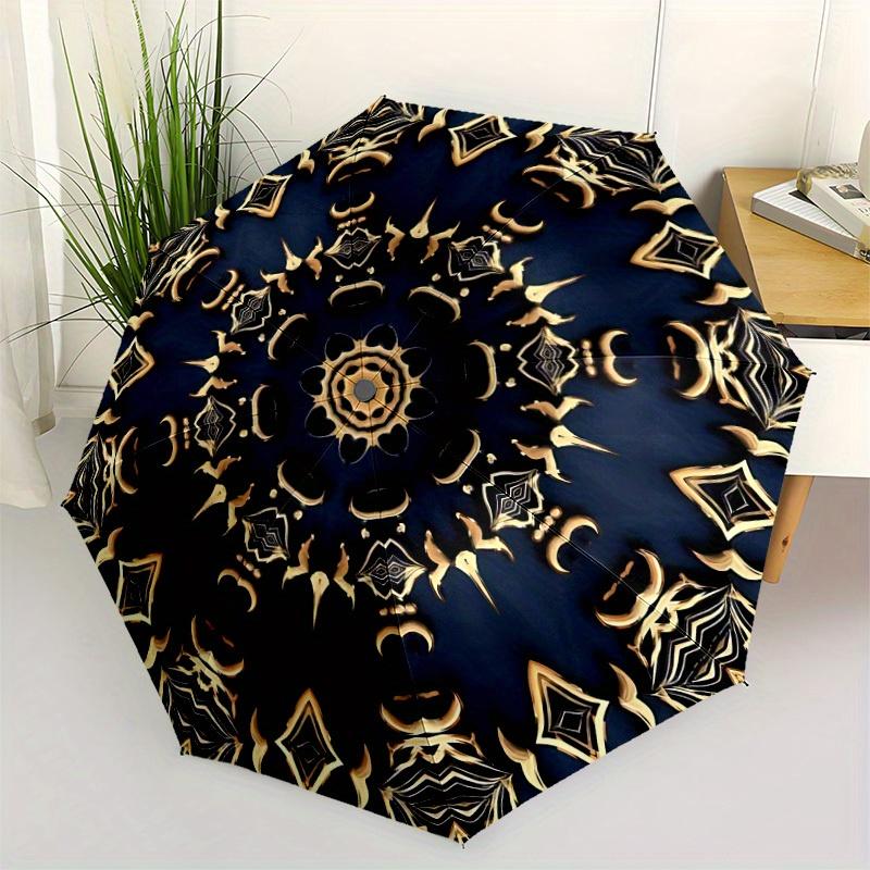 1pc Golden Mandala Pattern Automatic Open, Sturdy Iron Frame, Compact Folding Design, All-Season Portable Umbrella for Women & Men, Outdoor