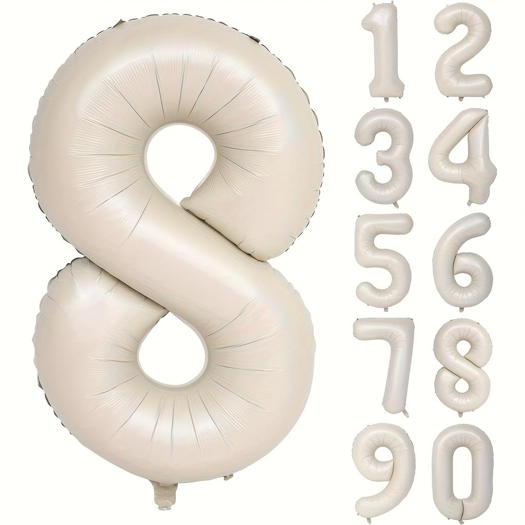 Ivory White Number 0-9 Aluminum Foil Balloon, Birthday Decoration, Anniversary Decoration, New Year Decoration, Graduation Party Decoration Supplies
