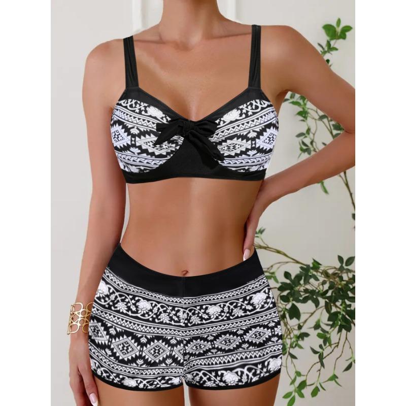 Damen Geometrischer Druck Bikini Einzelteil Bademode
