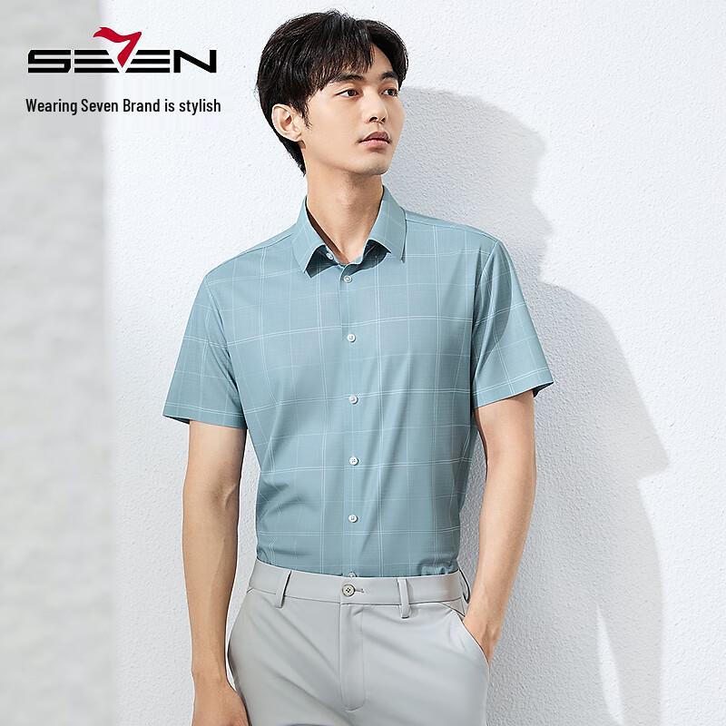 Qipai Men's Seamless Cooling Plaid Short-Sleeve Business Shirt