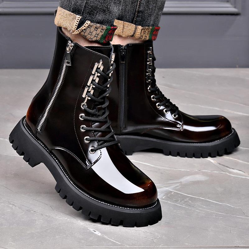 Stivaletti Chelsea Trendy da Uomo High-Top in Vera Pelle - Leggeri Stile Martin con Suola Spessa e Zip Laterale per Autunno/Inverno