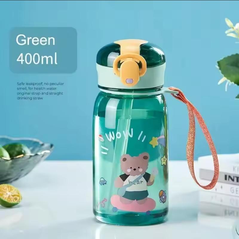 

Cute Water Straw Cup Kids Cartoon BPA Free Leakproof Water Bottles Bear Outdoor Portable Drink Bottle Children s Cup 400ML 400ml зелений