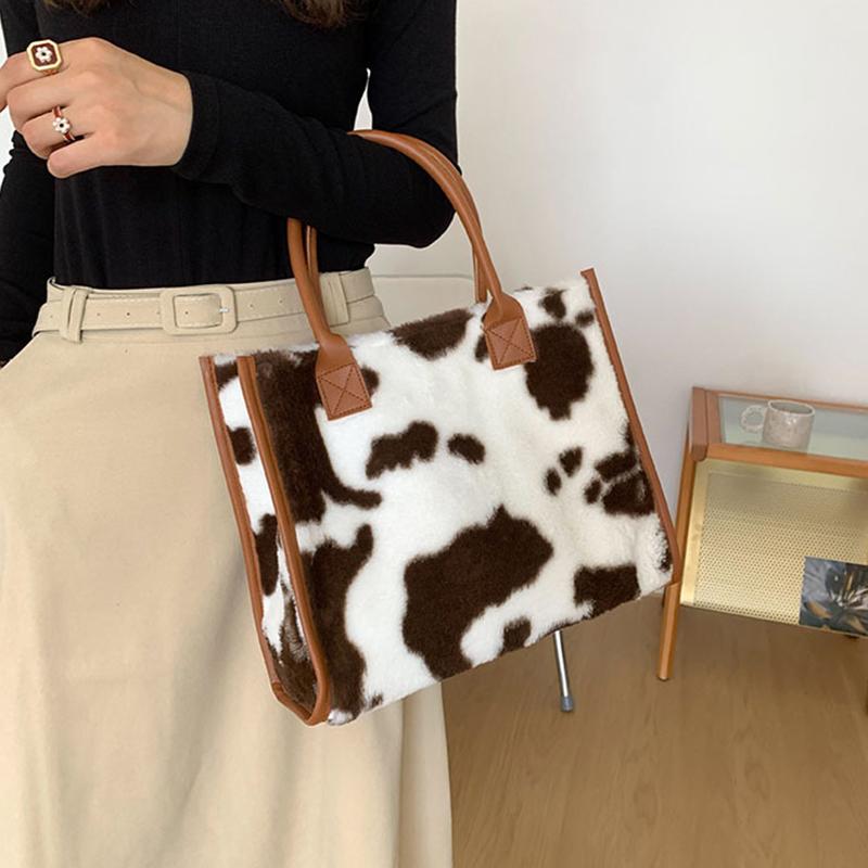 Yogodlns Borsa a tracolla in morbida peluche calda da donna invernale Borsa a tracolla in pelliccia sintetica con motivo leopardato alla moda Borsa di grande capacità