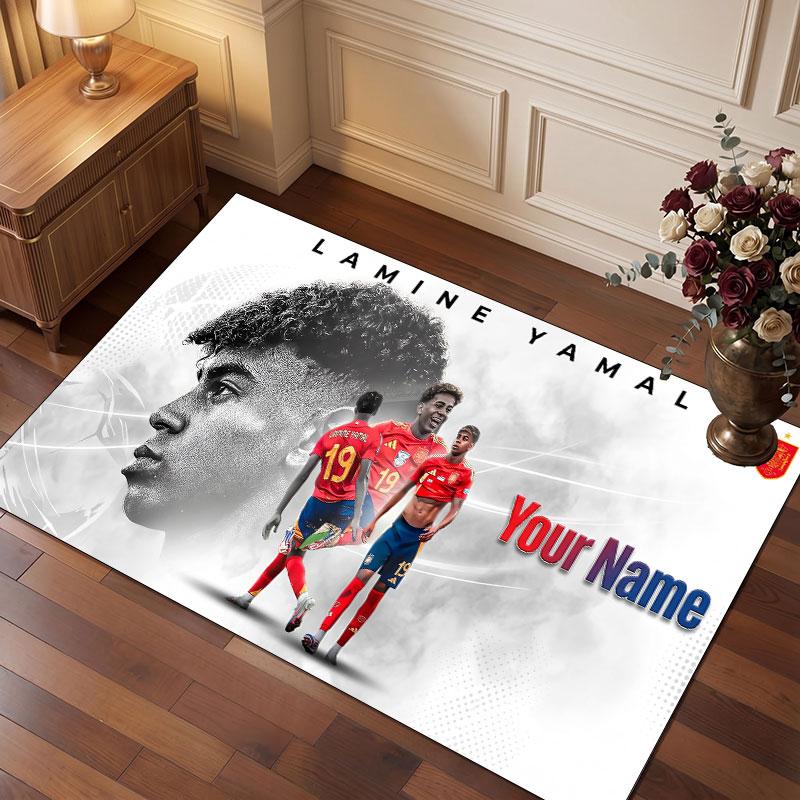 Tappeto in Velluto di Cristallo Personalizzato Lamine Yamal, Stampa Testo Nome Personalizzato, Logo Calcio Tappetino Morbido Antiscivolo Decorazione Casa Regalo