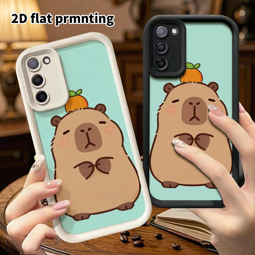 Phone Case: 2D Flat Samsung Galaxy A34 A35 M05 M06 S20 S22 S21 FE Plus 5G Step Protective Case, Capybara with Orange On Top, Christmas and Halloween G