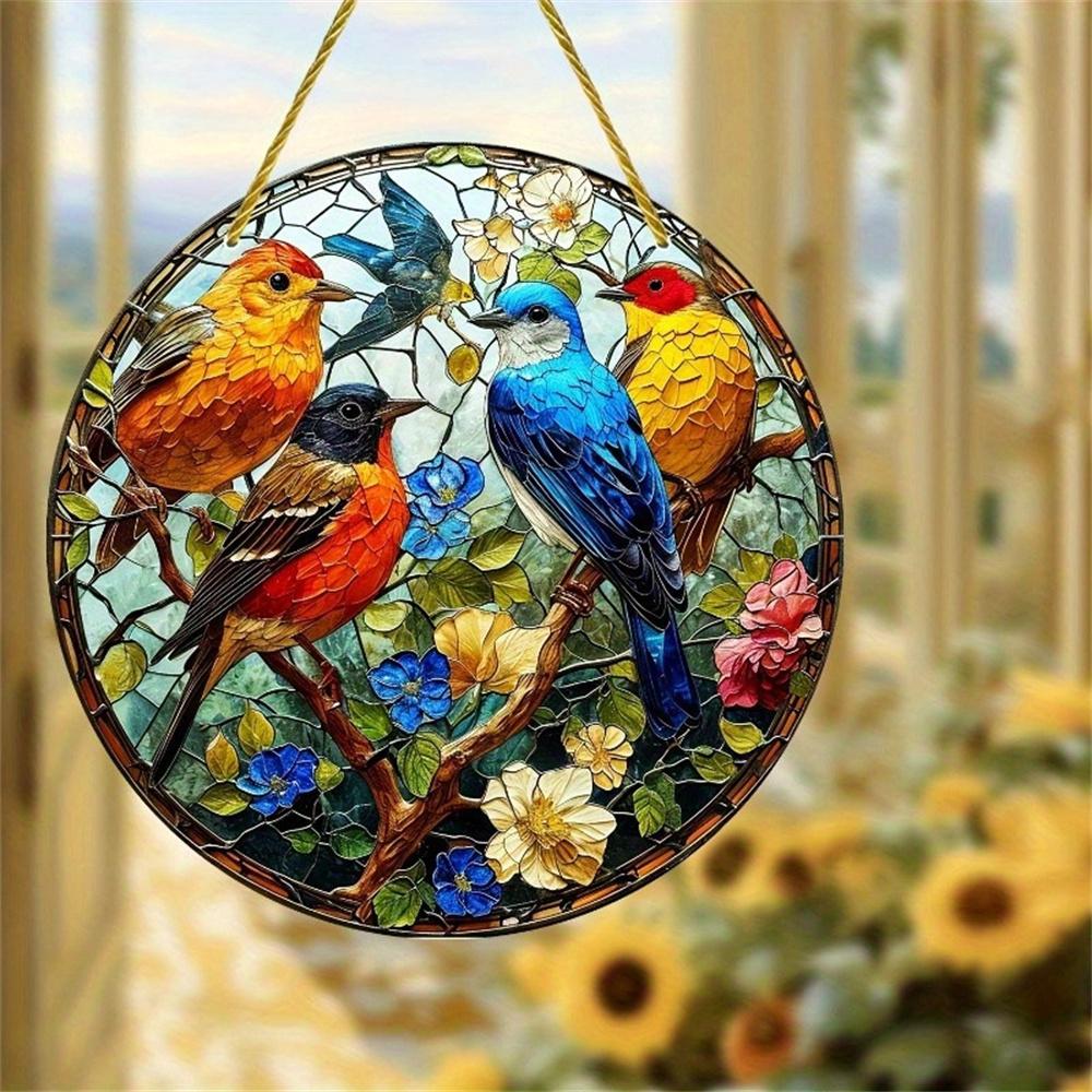 2D Acrylic Flat Printing Birds And Flowers Animal Pendant Home Tree Window Hanging Decor Gift Pet Lover Car Backpack Ornament
