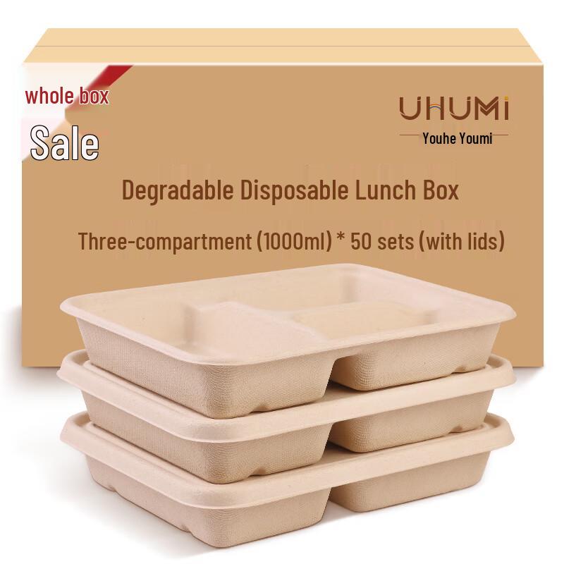 Biodegradable 3-Compartment Takeout Meal Prep Containers