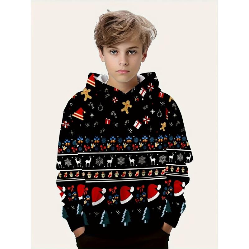 Kinderkleidung Jungen Hoodies Langarm 3D Weihnachtsprint Kinder Frühling Herbst Kleidung Stilvolle Party-Atmosphäre Mädchenkleidung Oberteile