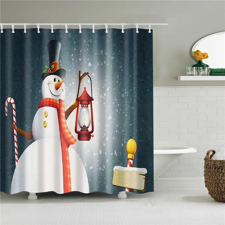 Merry Christmas Santa Claus Shower Curtain Xmas Present Bathroom Shower Curtains Fabric Waterproof Polyester Bathroom Curtain