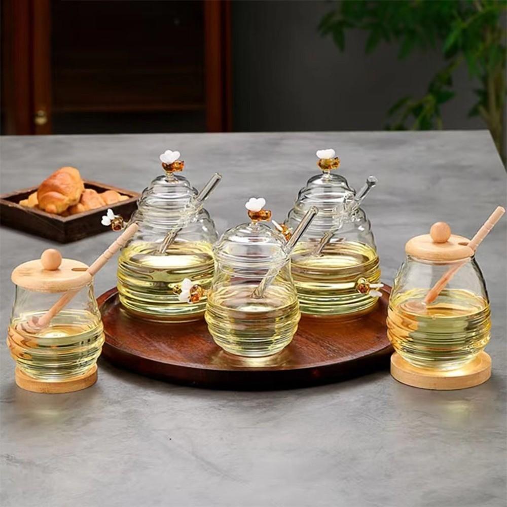 with Dipper and Lid Honey Storage Container 280/400/500ml Honey Pot Honey Jar  Food Presentation