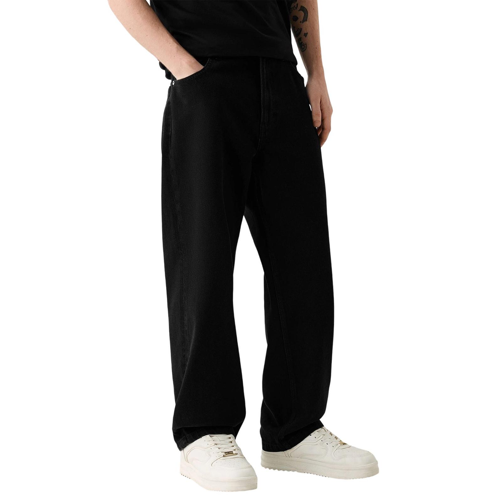 

Мужские повседневные маленькие прямые джинсы, модные широкие брюки, однотонные джинсы L чёрный