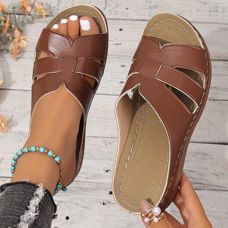 Women's Casual Wedge Slippers Summer 2025 Lightweight Non Slip Beach Sandals Woman PU Leather Woven Platform Slippers Plus Size