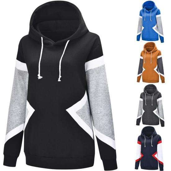 Fashion Unisex Color Block Long Sleeve Drawstring Hooded Sweatshirt Warm Hoodie