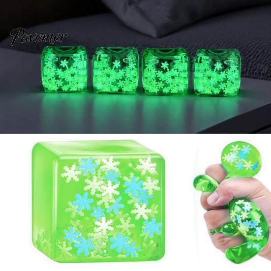 Luminous Cube Sensory Toy Ice Stress Relief Toy, Glow-in-the-Dark Snowflake Filled Cube, Clear Adults and Kids