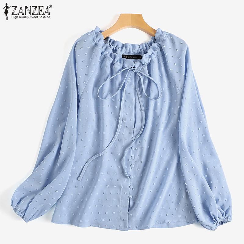 

ZANZEA Повседневные свободные женские блузки с длинным рукавом с О-образным вырезом